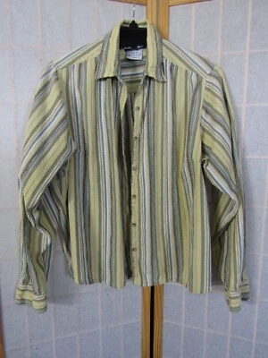 Camisa top para mujer Columbia amarilla a rayas mezcla de algodón Seersucker botón delantero L Foto 1 de 4