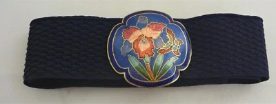 MARAVILLOSO CINTURÓN ELÁSTICO VINTAGE CON 2 HEBILLAS CLOISONNE INTERCAMBIABLES #10556 Foto 1 de 4