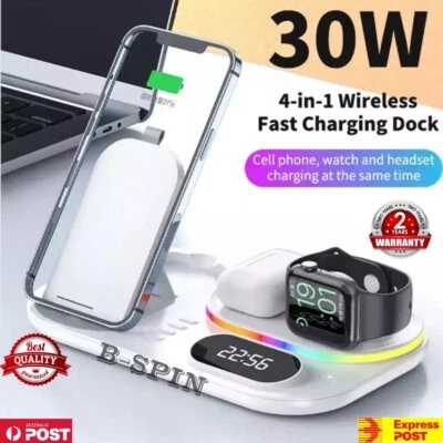 30W Wireles Fast Charger Charging Station 4 in 1 For Apple watch iPhone 17 16 15 - Image 1 of 4