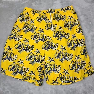 Vintage OP DK Yellow Tropical Hibiscus Pattern Lined Board Shorts Adult Sz Large - Picture 1 of 8