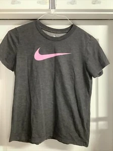 Nike Women's Dry Tee drifit Crew, Carbon Heather/Heather/Pink Rise,Size M - Picture 1 of 6