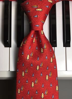 BATTISTONI / Corbata de seda italiana ultra lujosa con lazos de colores en un mar rojo (nueva) Foto 1 de 4