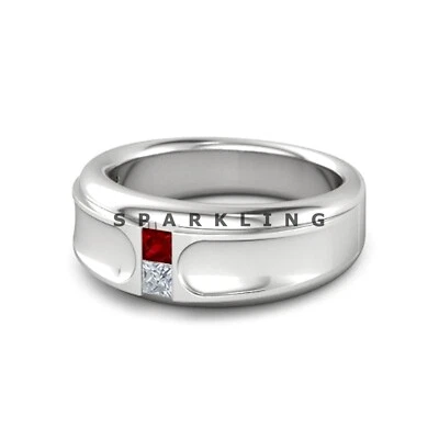 Ruby Square Cut Gemstone With 925 Sterling Silver Ring For Men's #D798 - Image 1 of 4