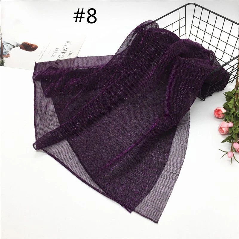 Bufanda Hiyab Poliéster Lúrex - Arrugas Mantón Largo Turbante Mujer Moda 75x180cm Foto 1 de 4