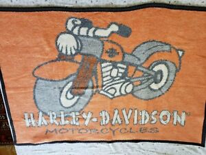 Biederlack Aurora Harley Davidson Blanket Throw Orange Gray Made in USA 37 x 54