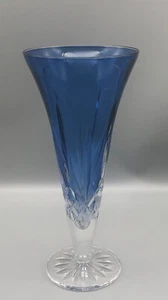 Waterford Lismore Crystal Sapphire Blue Cut to Clear Flared 9" Tall Glass Vase - Picture 1 of 4