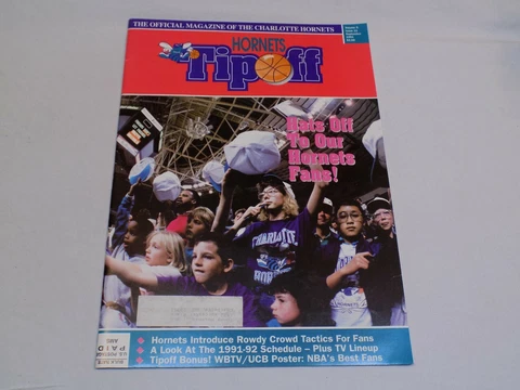 Charlotte Hornets Tipoff Magazine 9/1991 Bill Hanzlik Eric Floyd NBA Game Poster Cover