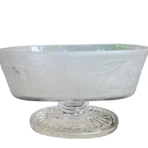 Westward Ho HOBY WRIGHT GLASS, Oval Pedestal Compote Bowl, Buffalo & Deer - Picture 1 of 10