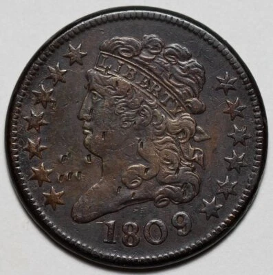 1809/6 Classic Head Half Cent - 9 Over Inverted 9 - Nicks - US 1/2c Copper Coin - Image 1 of 4