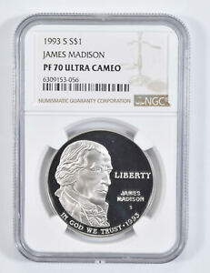 1993 S James Madison Commemorative Proof Silver Dollar NGC PF70