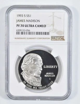 1993 S James Madison Commemorative Proof Silver Dollar NGC PF70 - Image 1 of 4