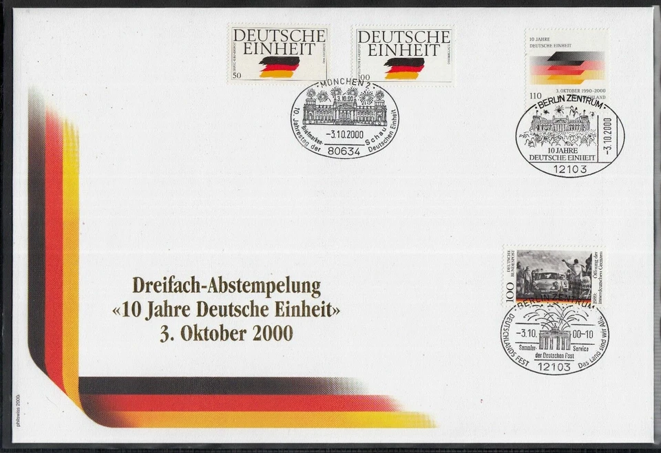 Bund Fantastic Great FDC 2000 - 3 times cancellation 10 years of German Unity - Image 1 of 1