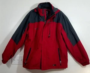 Abrigo de invierno SwissTech para hombre talla XL rojo y gris chaqueta con capucha cremallera completa - Imagen 1 de 13