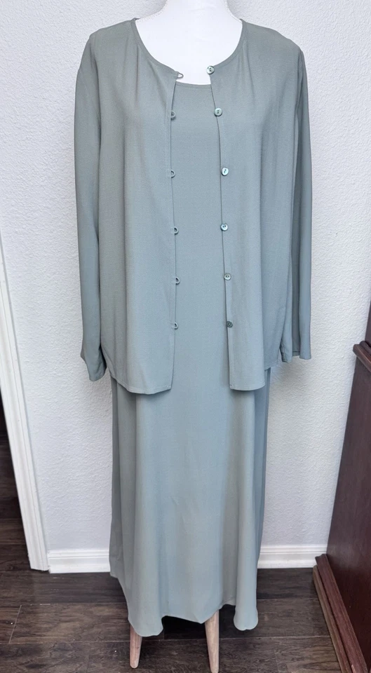 Vestido y chaqueta Eileen Fisher 2 piezas 100 % seda - Talla L Chaqueta - Talla M Gris Foto 1 de 4