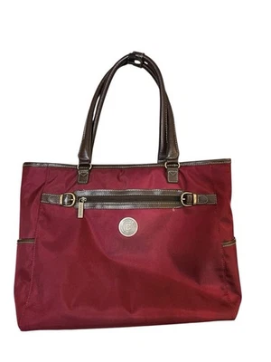 Винтажная сумка-тоут Y2K Chaps бордовая для ноутбука нейлоновая коричневая отделка с золотым логотипом женская - Изображение 1 из 4