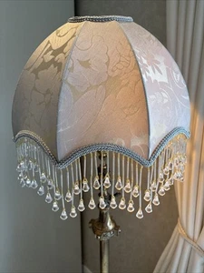 Traditional Victorian Traditional Grey Gold Silver Grey SilkLampshade 14IN 36CM. - Picture 1 of 12
