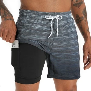 Mens Swim Trunks with Compression Liner 5.5" Inseam Swim Shorts Quick Dry Sho... - Picture 1 of 8
