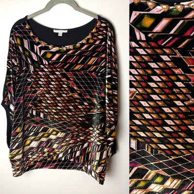 Alberto Makali Blouse Size Large Top Short Dolman Sleeves Velvet Front Beaded - image 1 of 4