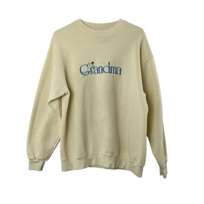 Sudadera vintage LEE para mujer cuello redondo grande amarillo pálido bordada abuela Foto 1 de 4