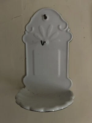 Antique French Countryside Enamel Soap Dish W/ Tray White Edge Worn (L4-1) - Image 1 of 4