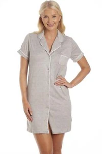 Camille Womens Short Sleeve Plain Button Up Nightshirts - Picture 1 of 13