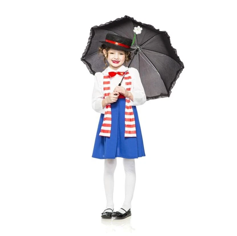 Girls English Nanny Poppins Flower Hat Stripe Scarf Halloween Costume Access Kit - Image 1 of 1