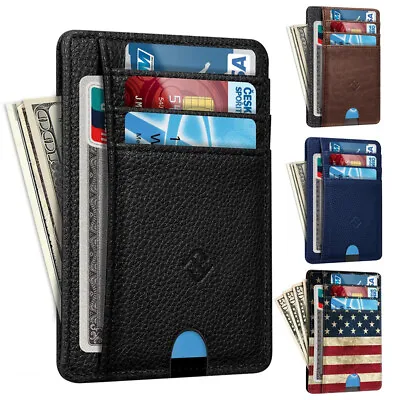 Mens RFID Blocking Leather Minimalist Small Wallet Credit Card Slots Holder • 7.59€