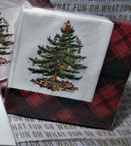 Spode CHRISTMAS PLAID tree shaped Plates DINNER LUNCH Napkins  NEW  YOUR CHOICE - Picture 1 of 11