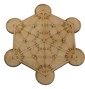 Wooden Crystal Grid Plate Merkaba Metatron's Cube Sacred Geometry Healing Spirit
