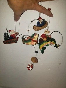 FISHERMAN ORNAMENTS SET OF 3 SANTA HOLIDAY CHRISTMAS RESIN FUNNY 3D WIRE DANGLES - Picture 1 of 11