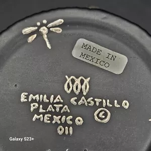 Emilia Castillo Pottery Coffee Mug Black Cup Sterling Silver Dragonfly Mexico - Picture 1 of 8