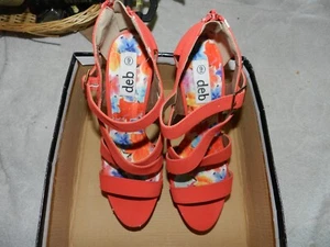 Ladies Deb Shops Red Crisscross  Stilletto  pump Zip Back Buckle front sandal - Picture 1 of 7