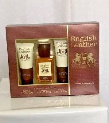 Dana Inglés Cuero Colonia Navidad 3 piezas Set de Regalo Hombres Cuerpo Salpicaduras Después del Afeitado Foto 1 de 2