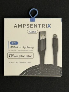 AMPSENTRIX USB-A to LIGHTNING CABLE 3FT (MFi CERTIFIED) - Picture 1 of 1