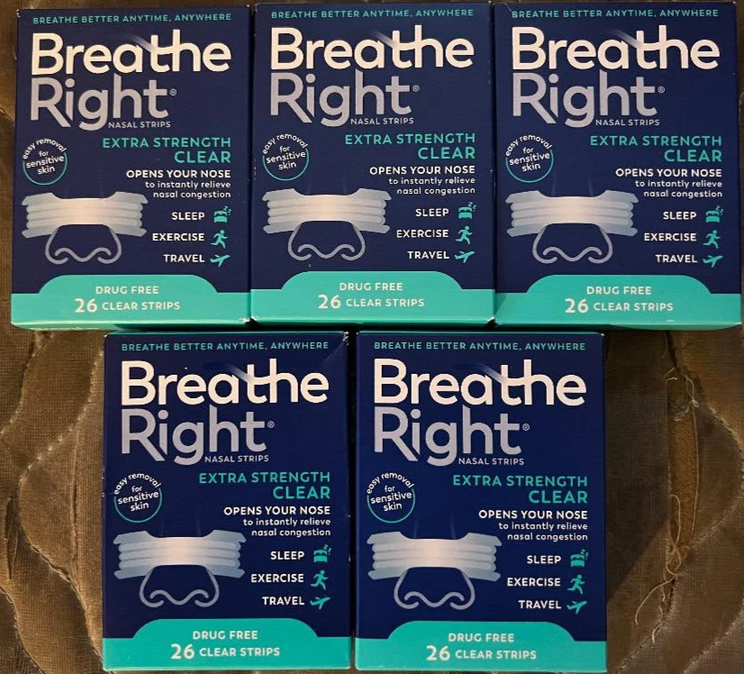 130 BREATHE RIGHT NASAL STRIPS EXTRA STRENGTH CLEAR FOR SENSITIVE SKIN ~5 BOXES~ - image 1 of 1