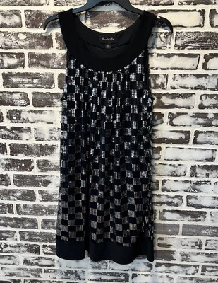 Scarlett Nite Shift Dress Women 14 Black & Silver Sequined Round Neck Cocktail  - Image 1 of 4