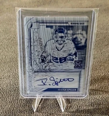 2022 Leaf Pro Set Metal Football Isaiah Spiller PA-IS1 Black Plate Auto #d 1/1  - Image 1 of 3