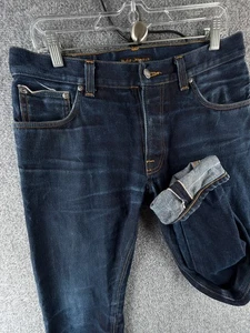 Pantalones de mezclilla Nudie Jeans para hombre Dude Dan Dry ribete medianoche 31x32 azul ACTL 31X30 - Imagen 1 de 22