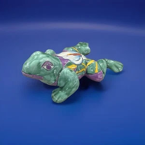 Rana ceramica messicana Talavera dipinta a mano giardino decorazione casa 8,25”L viola verde - Foto 1 di 8