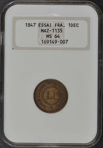 1847 France Essai 1DEC Maz-1135 NGC MS64 - Picture 1 of 4