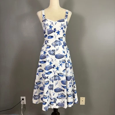 Платье Avec Les Filles женское 2 Fit Flare Sun Dress Fish Coastal Beach Resort Vacation - Изображение 1 из 4