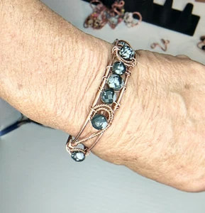 Bracelet Lapis Lazuli' stone bangle copper wire wrapped. it# 8049 - Picture 1 of 3
