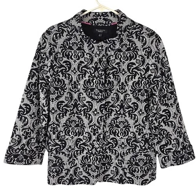 Blazer TALBOTS Mujer 16 Negro Blanco Damasco Floral Encaje Patrón Clásico Festivo  Foto 1 de 4