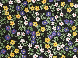 Black Calico Fabric Ditsy Floral Vintage Cotton Blue Yellow Flowers 2 Pieces - Picture 1 of 6