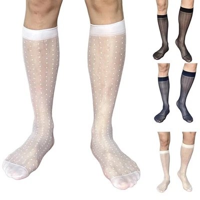 Calcetines de tubo transparente para hombre Vestido a lunares Ultra Delgados Formales Calcetines de negocios nuevos Foto 1 de 4