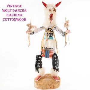 19" Vintage Cottonwood Kachina "BAILARINA DE LOBO" Firmado M Nelson Pintado a Mano - Imagen 1 de 9