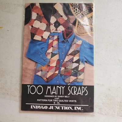 Indygo Junction Pattern Quilted Vest Too Many Scraps Misses S M L XL Vtg 1994 - Image 1 of 4