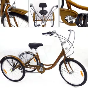 24" Dreirad Für Erwachsene Senioren 6 Gang 3-Räd-Fahrrad mit Rückenlehne & Korb - Bild 1 von 11