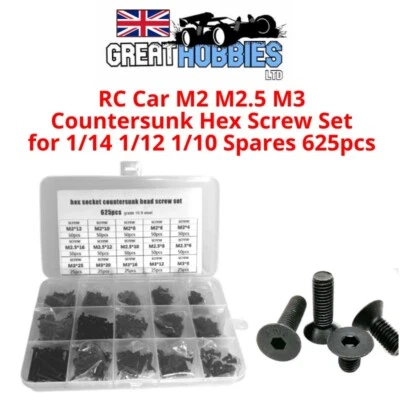 GREAT HOBBIES LTD RC Car M2 M2.5 M3 Countersunk Hex Head Screw Set 1/14 1/12 1/10 Spares 625pcs