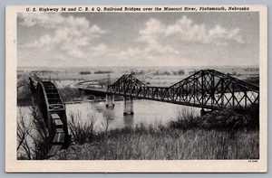 U.S. Highway 34 Railroad Bridges Missouri River Plattsmouth Nebraska NE PC J10 - Imagen 1 de 3